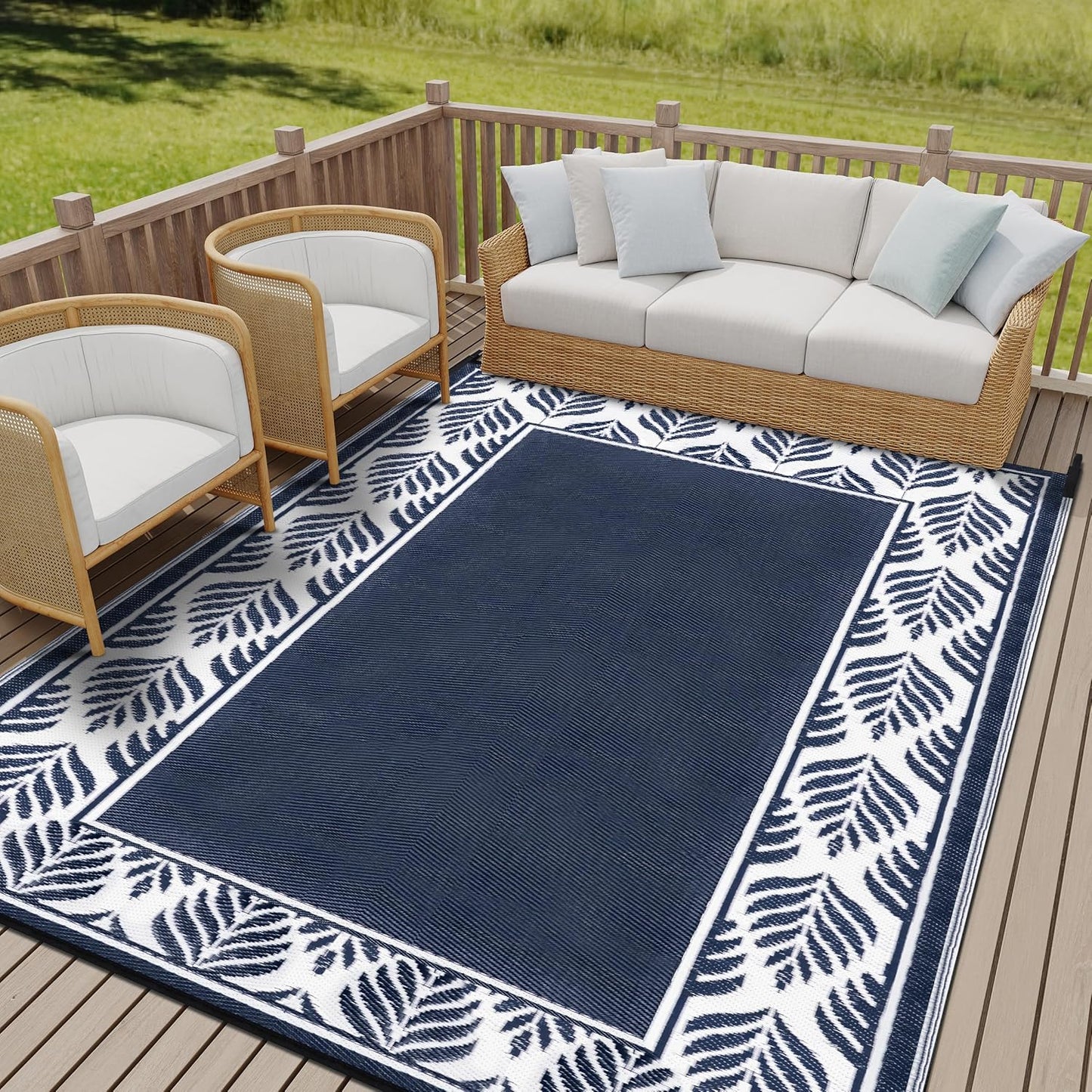 Outdoor Waterproof Rug 6'x9' Plastic Straw Rugs Washable Reversible Floor Mat Rainbow Stripe Carpet for Camping RV Deck Entryance Porch Picnic Balcony Beach Backyard